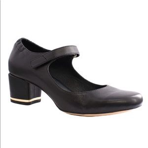 Sudini X Anthropologie Black Smooth Leather Mary Janes with Gold Contrast